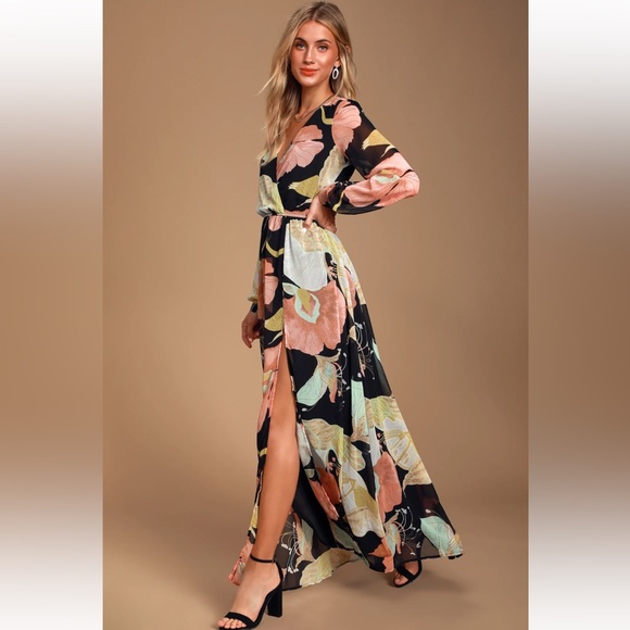 LAST CHANCE LULU’s Wondrous Water Lilies Floral Maxi Dress XS - Picture 2 of 7